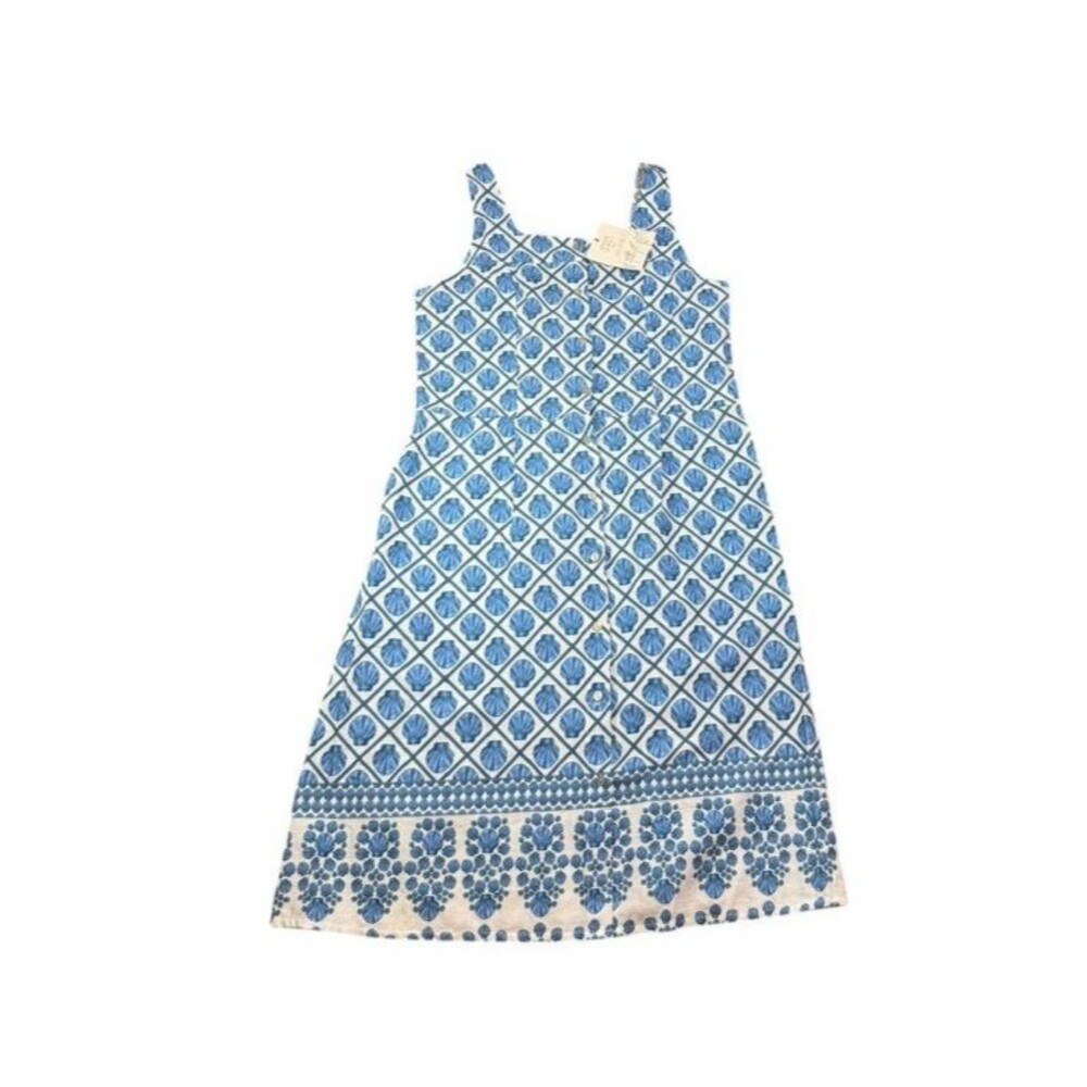 Spighe di Lino Sleeveless Dress Size Medium Linen Blend-Blue Shells - Beach
